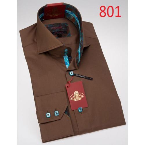 Axxess Brown Cotton Modern Fit Dress Shirt 801